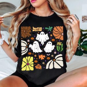 Retro Halloween png sublimation, Boho Flower Fall png, Boho Flower Ghost digital, Fall pumpkin clipart, Halloween Ghost
