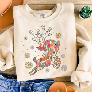 Colorful Coquette Glitter Christmas reindeer Png, Bright Color Christmas Coquette Bow Dalmantian Dots, brushstroke, Girl