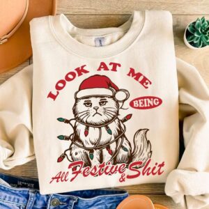 Look at me being all Festive, Grumpy Cat Christmas, Lights Cat SVG PNG Shirt Sublimation File Retro Trendy Funny Sarcast
