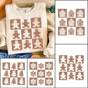Glitter Gingerbread Png Bundle, Retro Checkered Gingerbread Man Png, Christmas Png, Trendy Christmas Png, Cute Checkered