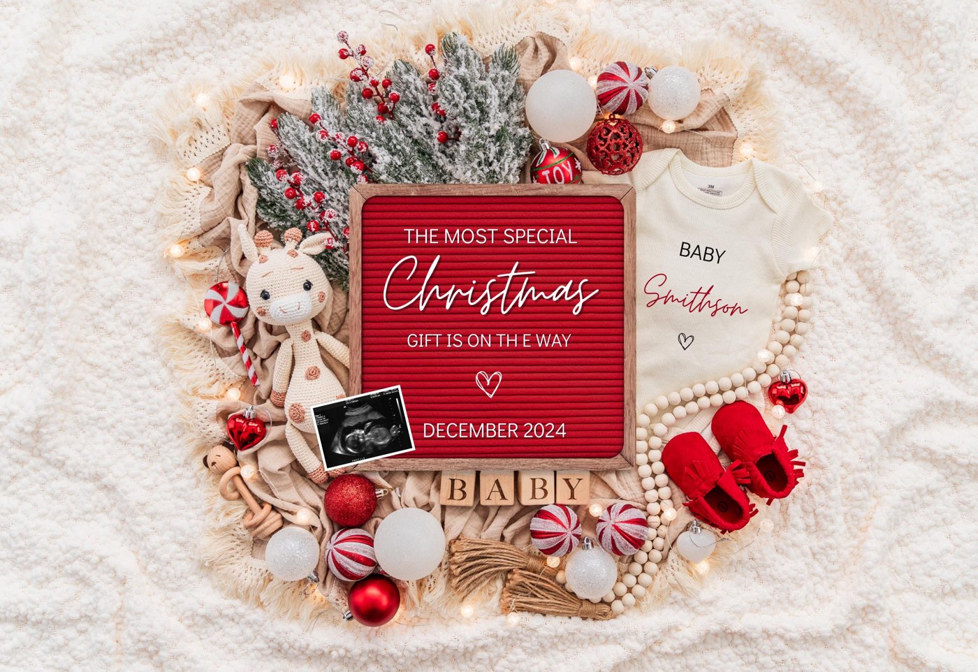 Christmas Pregnancy Announcement Holiday Digital Baby Announcement Editable Template Instant Download Girl Gender Reveal
