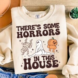 Retro Halloween there's some horrors in this house Png, Halloween png, Girly Halloween png, Spooky Season Png, Halloween