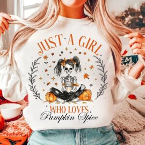 Retro Halloween Just a girl who loves pumpkin spice Png, Halloween png, Girly Halloween png, Spooky Season Png, Hallowee