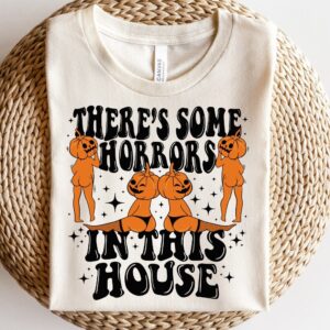 Retro Halloween there's some horrors in this house Png, Halloween png, Girly Halloween png, Spooky Season Png, Halloween