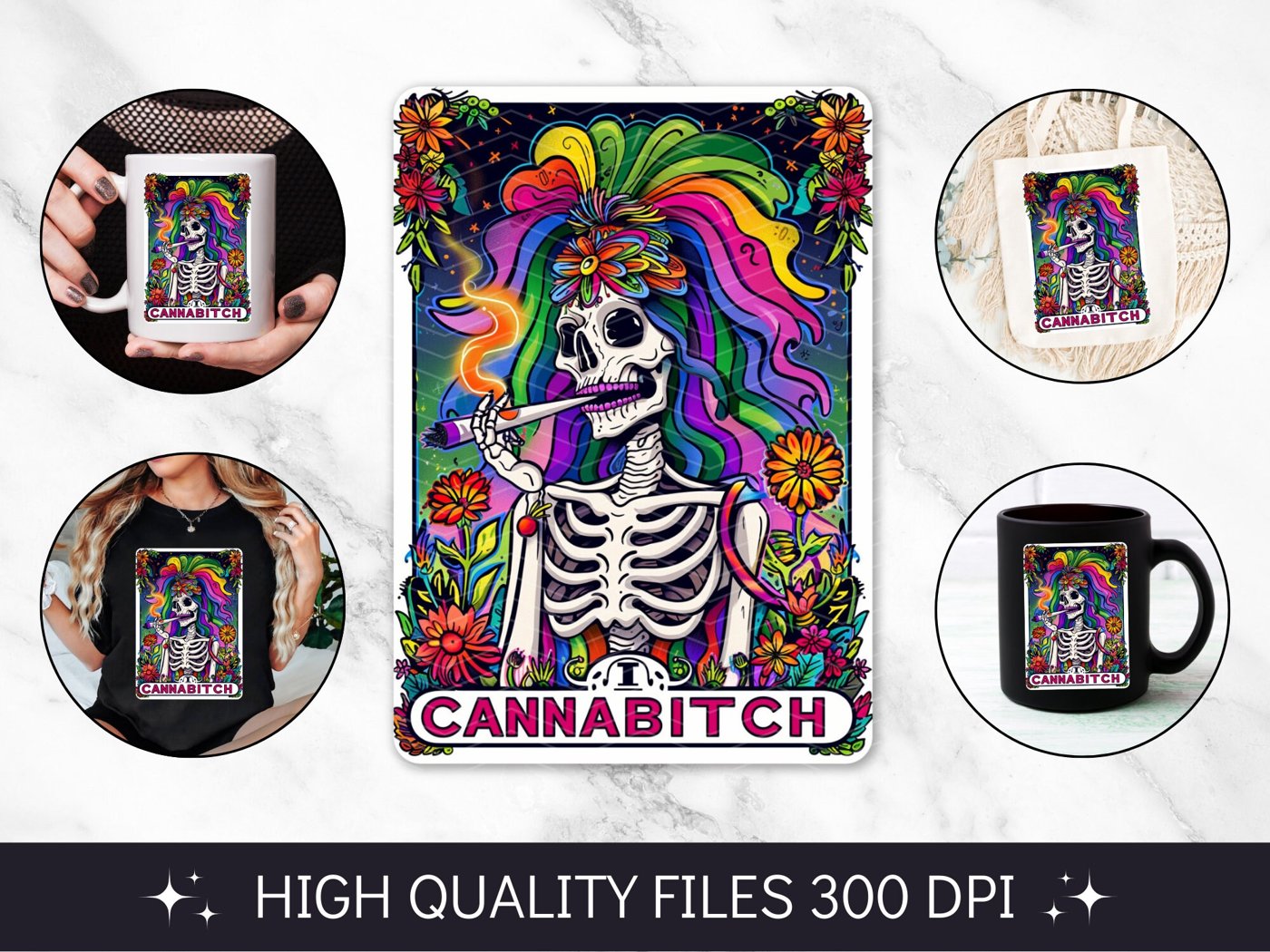 Cannabitch Tarot Card PNG, Funny Skeleton Skull Sublimation, Popular Trendy Witchy Gothic Tshirt design, mug sublimation
