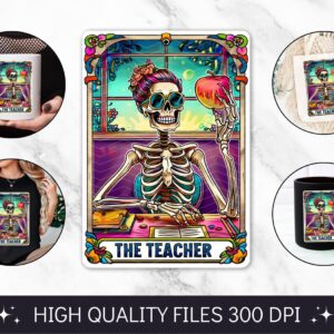 The Teacher Tarot Card PNG, Funny Skeleton Skull Sublimation, Popular Trendy Witchy Gothic Tshirt design, mug sublimatio