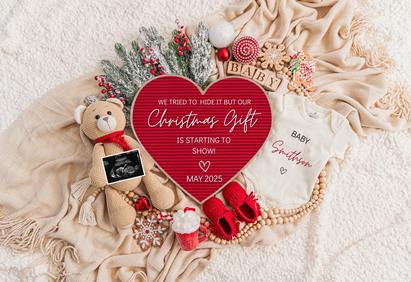 Christmas Pregnancy Announcement Digital Baby Announcement December Pregnancy Gender Neutral Social Media Reveal Templat