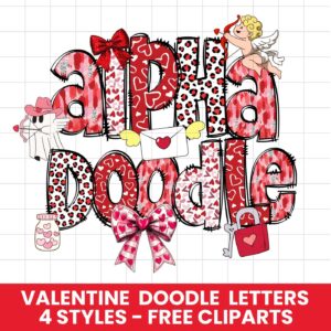 Valentine Alpha Doodle Letters Bundle, Valentines Day, Make your own Name, Clip Art Alphabet Doodle letters Set PNG, Val