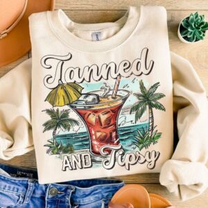 Tanned and tipsy Png | Retro beach shirt Png | Vacation shirt print | Summer sublimation design | Beach girl sublimation