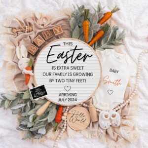 Easter Pregnancy Announcement Digital, Spring Baby Announcement, Gender Neutral Template, April Boho Reveal, Easter is E