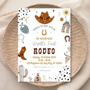 Editable My First Rodeo Invitation Cowboy Birthday Invite Wild West invitation Ranch Southwestern Template Printable 119