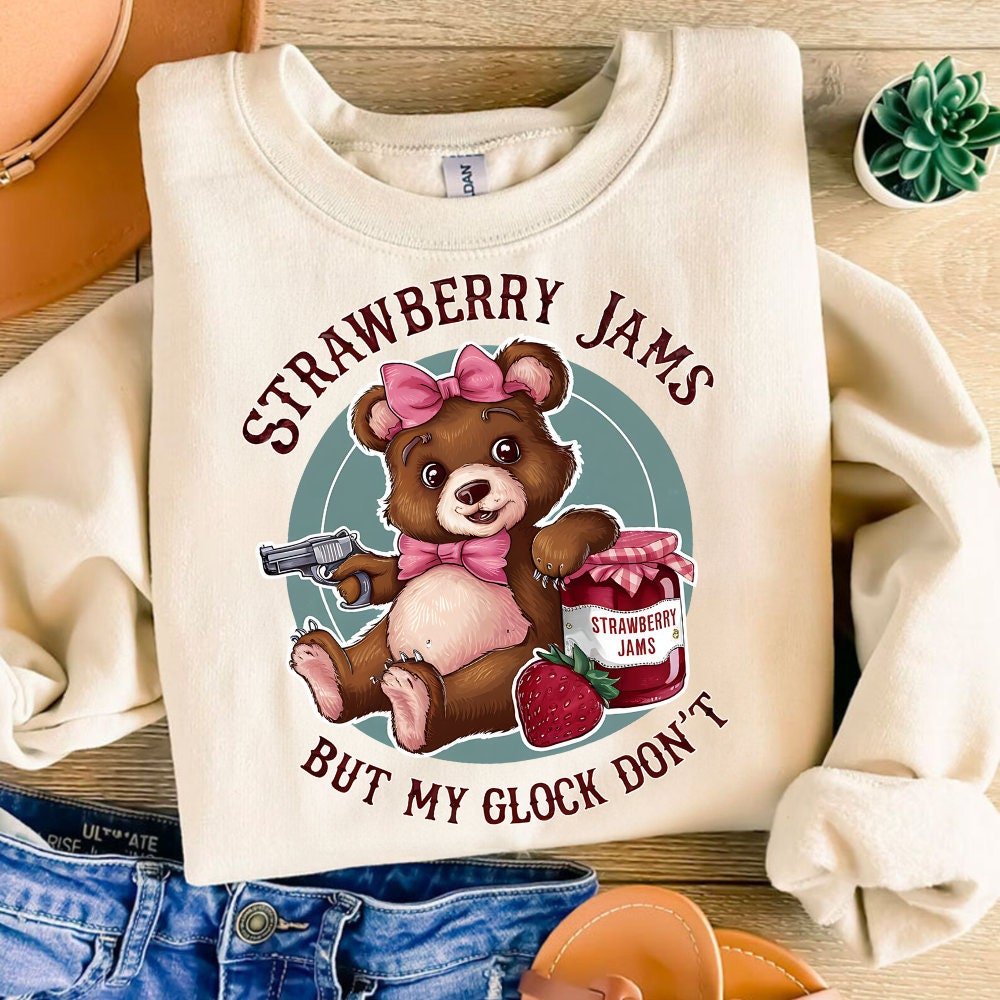 Strawberry Jams But My Glock Don't Png, Strawberry Jams , Funny Bear Meme Sublimation PNG, Bear Png, Digital Download, F