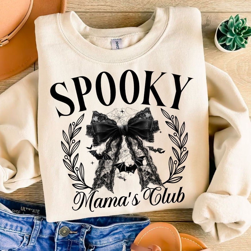 Spooky Mama's Club Png, Coquette Bow Girly Halloween Png, Spooky Season Png, Retro Halloween Ghost Bat, Spooky Season,