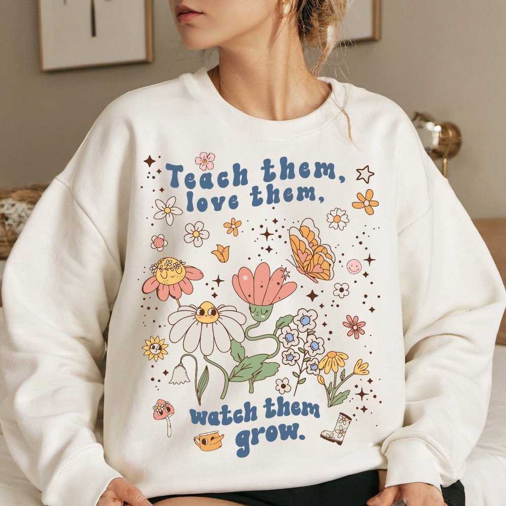 Teach them love them watch them grow Png, Back To School Png, First Day of School Png, Retro Teacher Png, Teacher Apprec