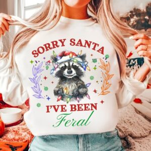 Raccoon Sorry santa i've been feral png, Christmas Coquette Bow png, Christmas png, Girly png, Aesthetic png, Retro Chr