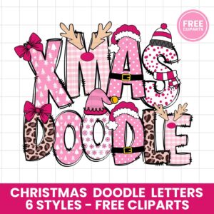 Christmas Pink Doodle letters Clip Art PNG Files, Doodle Alpha Bundle, christmas alpha doodles, Xmas Clipart Alphabet Do