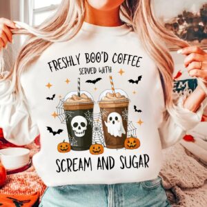 Freshly Boo'd Coffee Served with scream and sugar Png, red balloon Halloween png, Girly Halloween png, Spooky Season Png