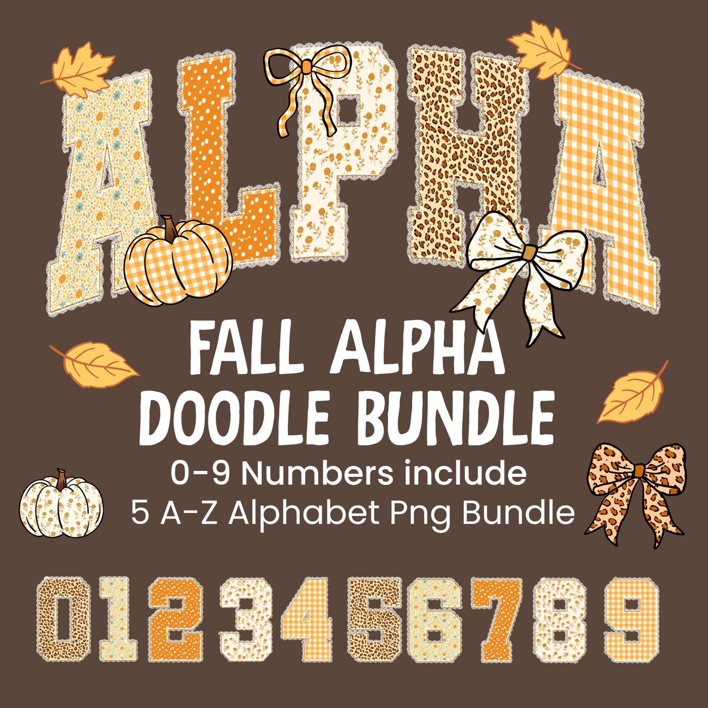Autumn Gingham Floral Alphabet PNG Bundle, Crafts & Seasonal Design, Fall Aesthetic Rustic Letters Clipart for Sublimati