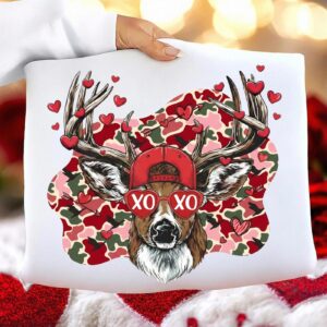 Preppy XOXO Deer Valentine PNG, Pink Red Heart Coquette Design, Valentines day png, Retro Girly Valentine Shirt Png, Tre