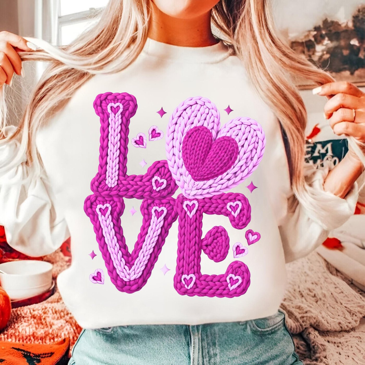 Faux Yarn Crochet Love Valentines Day PNG | Latch Hook Yarn Heart Sublimation Designs, Valentines day png, Retro Girly V