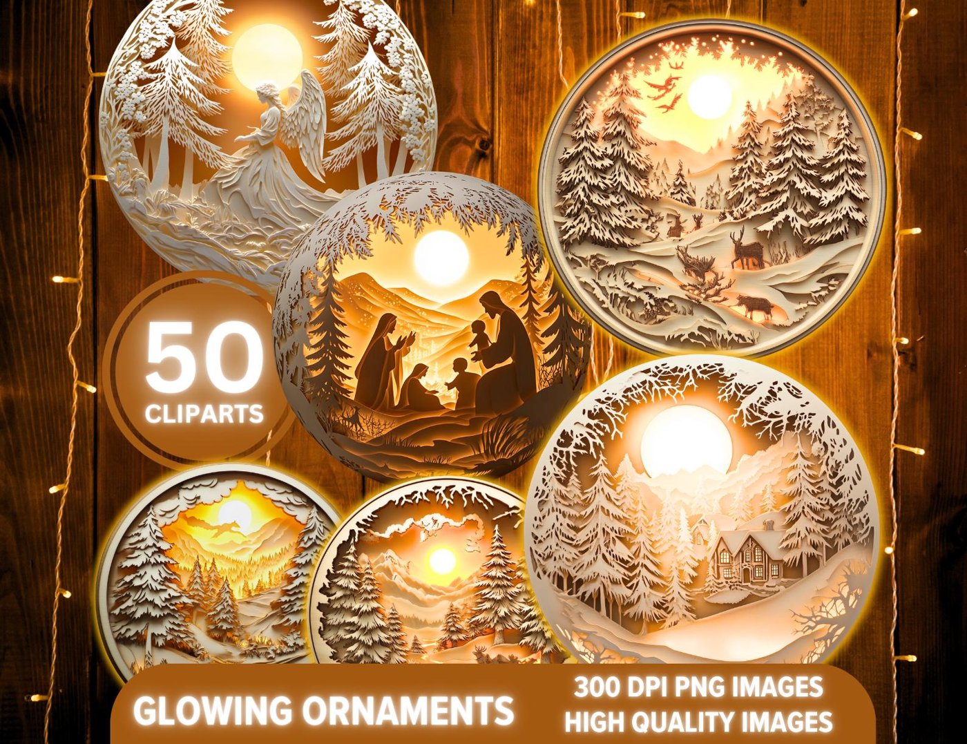 50 gold Christmas Ornaments, Tree Decorations Craft Set, Hanging Bauble with Snowy Scene, Christmas ornaments, best sell
