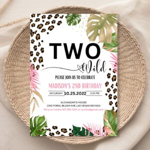 Editable Two Wild Leopard Print Jungle Birthday Party Invitation Leopard Print Invite Born Two Wild Template Digital Ins