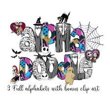 Custom Nightmare christmas Movie Halloween Doodle letters with Clip Art PNG, Make your own Name, Halloween Alphabet Dood