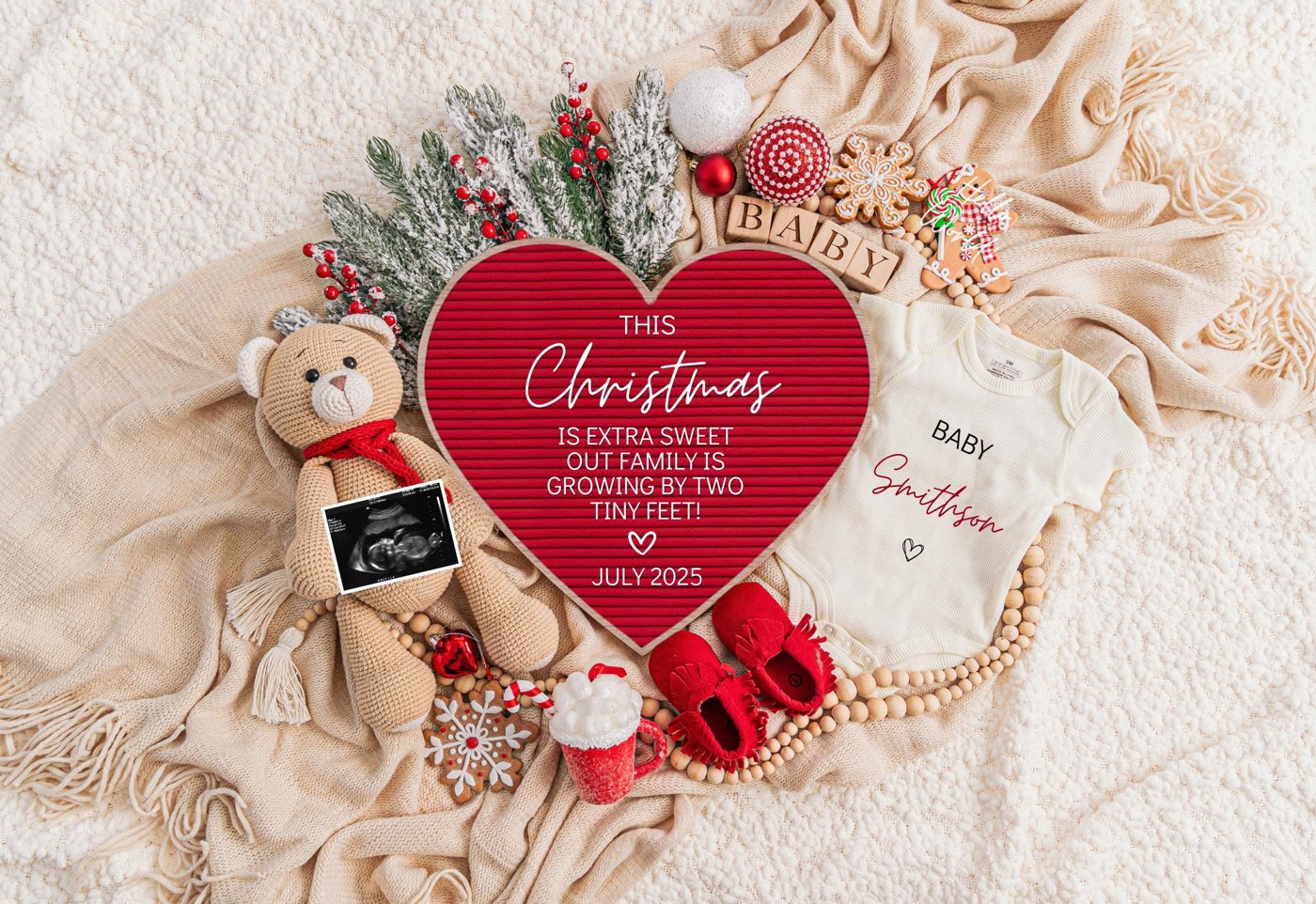 Christmas Pregnancy Announcement Digital Baby Announcement December Pregnancy Gender Neutral Social Media Reveal Templat