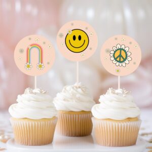 Groovy Birthday Cupcake Toppers Favor Tags Retro Birthday Party Decor Flower Power Groovy One Two 1st Download Digital P