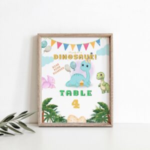 Dinosaur Birthday Party Table sign | Dinosaur Party Table Sign | Editable Invitation | Table Sign 057