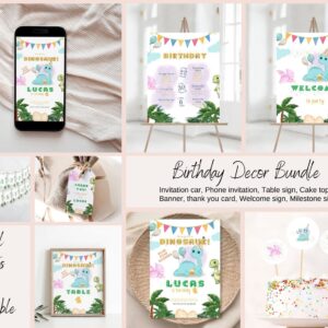 Bundle birthday invitation Dinosaur Birthday Party Invitation Template | Dinosaur Party Invitation | Editable Invitation