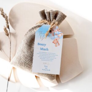 Editable Bear Baby Shower Favor Tags, We Can Bearly Wait Boy Bear With Balloons Baby shower Favor Tags , Boy baby shower