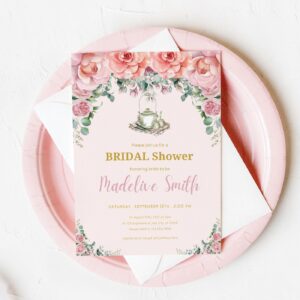 Editable Bridal Shower Tea Invitation. Pink Floral Wedding Shower Tea Party Printable Invite. Kitchen Tea Instant Downlo