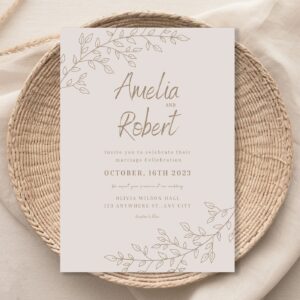 Boho Beige wedding Invitations Set Template, Instant Download Printable Invites Home Printing, Simple Wedding Invitation