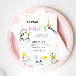 Editable Party Animals Birthday Invitation Wild One Animals Invitation Zoo Safari Animals Girl Download Printable Invite