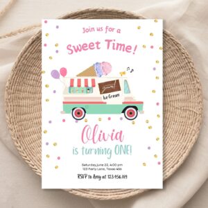 Editable Ice Cream Truck Birthday Invitation Ice Cream Birthday Party Cone Pink Mint Purple Any Age Scoop Printable Temp