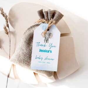 Editable Elephant Baby Shower Favor Tags, Blue Elephant Baby Shower Favor Tags, baby shower Gift tag 1202