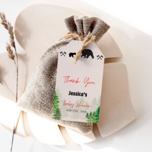 Editable Lumberjack Baby Shower Favor Tags, Red and Black Buffalo Plaids Baby Shower Favor Tags, baby shower Gift tag 12