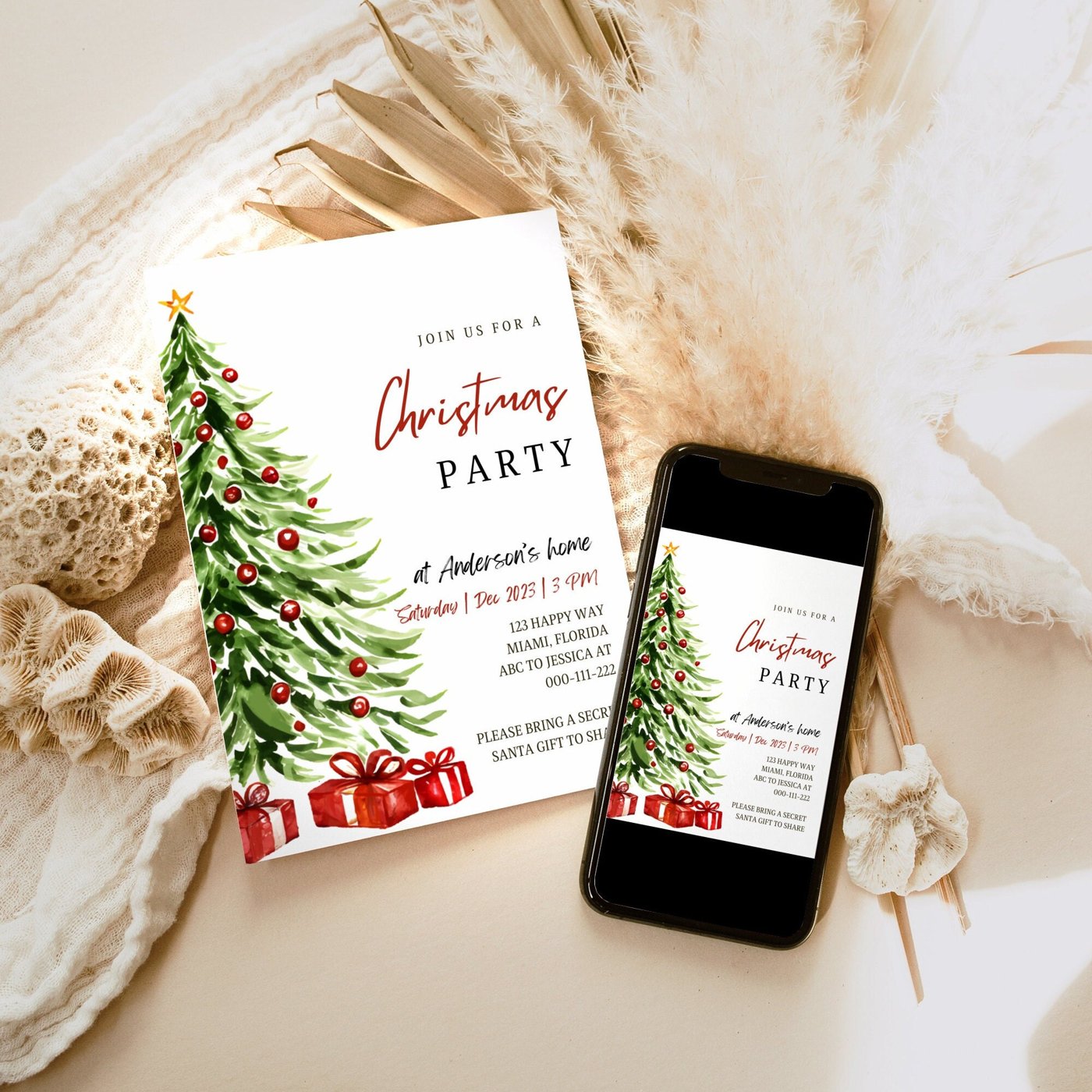 Editable Christmas Party Invitation, Christmas Party Invitation, Party Announcement, Printable Template, Christmas Invit