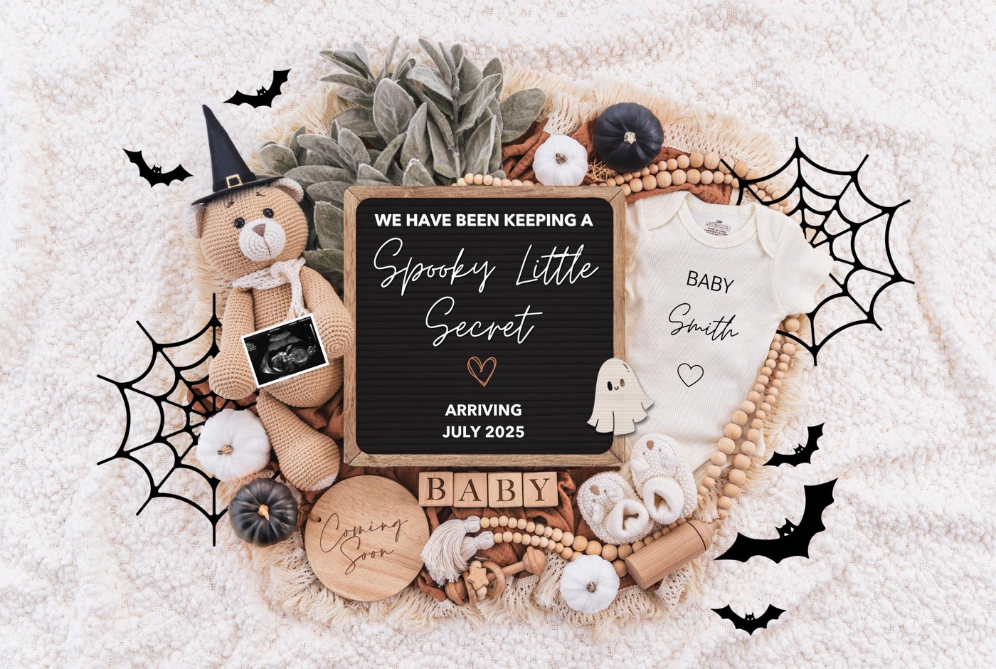 Halloween Digital Pregnancy Announcement, New Little Boo, Halloween Social Media, Instant Editable Template, Spooky Litt