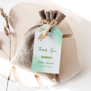 Teddy Bear Baby Shower thank you tag Green glitter baby shower Tag , Baby shower thank you tag instant download 1031