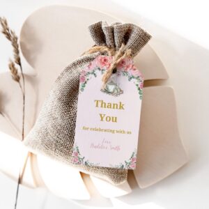 Editable Bridal Shower Tea Shower Thank you tags, Pink Floral Wedding Shower Tea Party Printable Floral Favor Tags, Edit