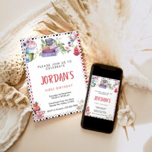 Alice in Wonderland Invitation Template, Alice in Onederland 1st Birthday Invite, Mad Tea Party Electronic invitation 12