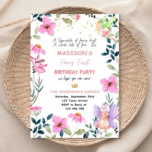 Editable Fairy First Birthday Invitation Fairy Garden Birthday Fairy Forest Girl 1st Birthday Magical Download Printable