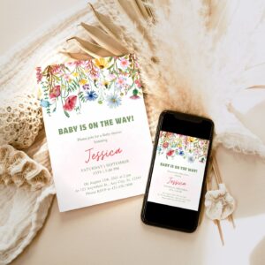 EDITABLE Garden Floral Baby Shower Invitation, Printable Spring Flowers Baby Shower Electronic Invitation Phone Template