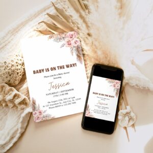EDITABLE Pampas Grass Baby Shower Invitation, Boho Baby Shower Tropical Bohemian Baby Shower Electronic Invitation Phone