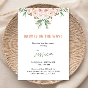 EDITABLE Blush Pink Floral Baby Shower Invitation, Floral baby shower Invitation Phone Template 1218