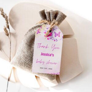 Editable Butterfly Baby Shower Favor Tags, Pink Butterfly Baby Shower Favor Tags, baby shower Gift tag 1221