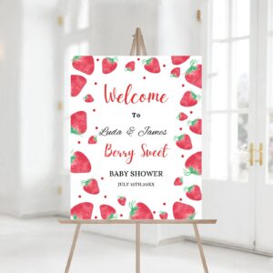 Editable Strawberry Baby Shower Welcome Sign, Red Strawberry Baby Shower Electronic Welcome Sign, Printable Baby Shower