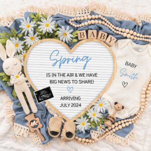 Spring is in The Air, Digital Pregnancy Announcement, Baby Announcement, Floral Gender Neutral Template, Social Media Re